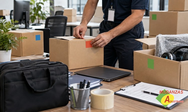 Etiquetado de cajas para documentación y equipos informáticos Inventario de cajas con documentación y material informático de oficina