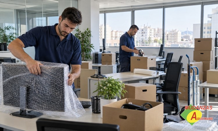 Planificación del traslado de ordenadores y pantallas Equipos informáticos preparados para una mudanza de empresa en Alicante